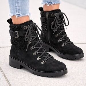 Sam Edelman Women’s Size 7 Tenlee Black Suede Combat Boots Shearling Lace Up